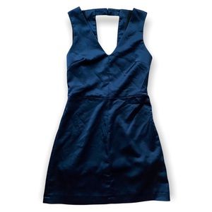 ZARA Blue Satin V-neck Sleeveless Mini Dress